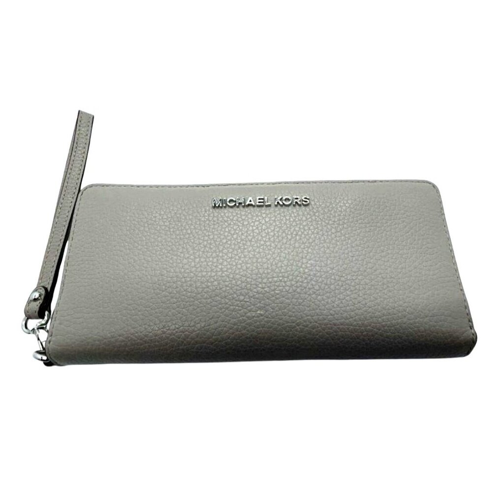 Michael Kors Pebbled Leather Wristlet Wallet With Card Slots & Zippered Closure